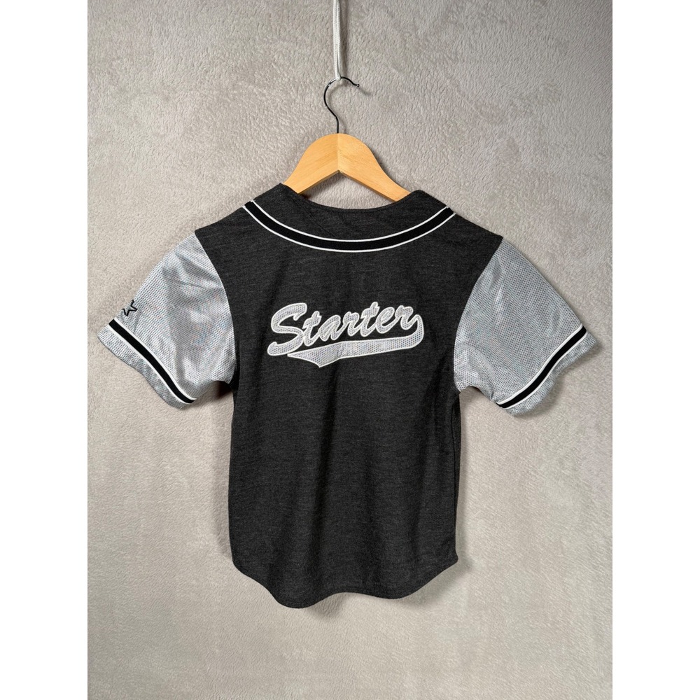 Starter Kids Baseball Jersey Gray Silver Mesh Sleeve Button Front Size 6/7
